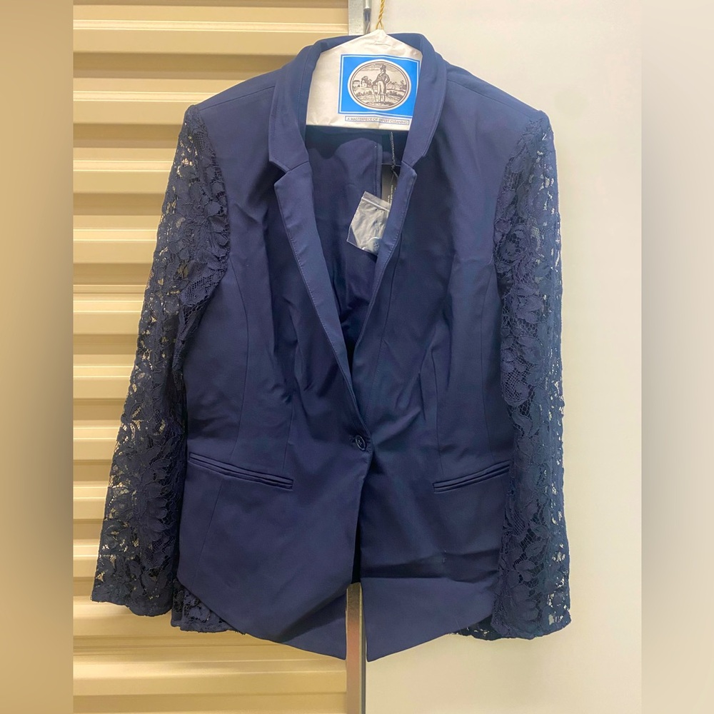 NWT Lane Bryant Navy Blue Lace Blazer